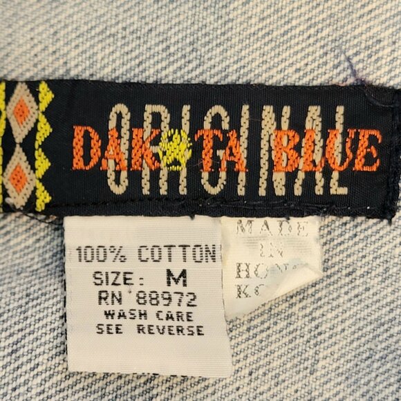 Vintage 90s Denim Jacket Women Medium Wash Dakota Blue Jean Black Coat 10 8 Fall - Picture 5 of 16